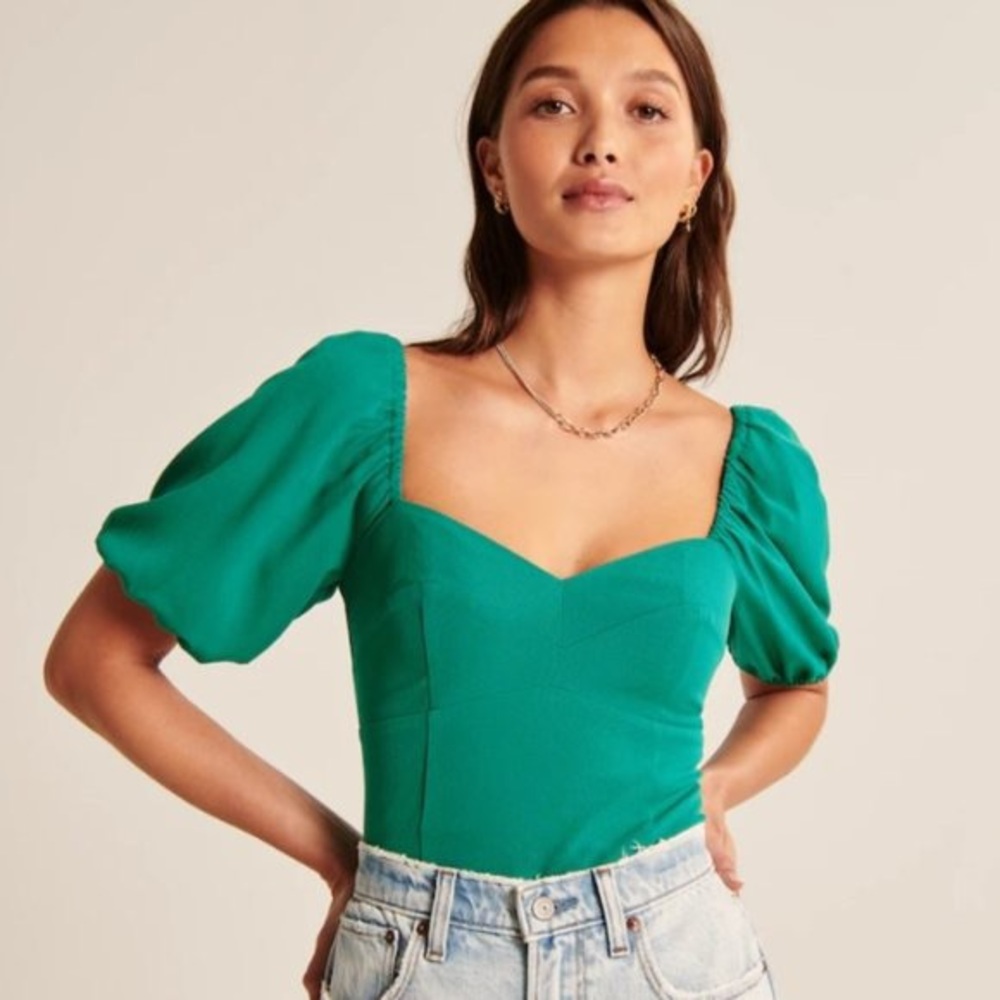 Abercrombie & Fitch Puff Sleeve Corset Sweetheart Top